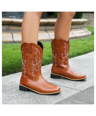 Classic Cowboy Boots for Women Square Toe Wide Calf Cowgirl Cowboy Boots 448 Yellow $31.34 Boots