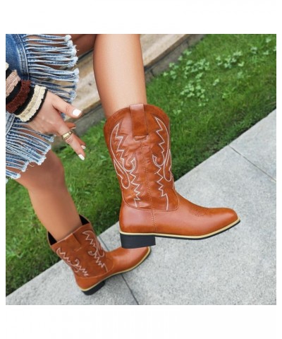 Classic Cowboy Boots for Women Square Toe Wide Calf Cowgirl Cowboy Boots 448 Yellow $31.34 Boots