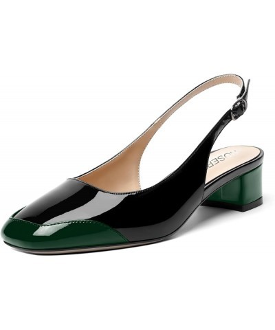 Womens Casual Patent Square Toe Fashion Buckle Slingback Party Chunky Low Heel Pumps Shoes 1.5 Inch Dark Green Black $37.90 P...