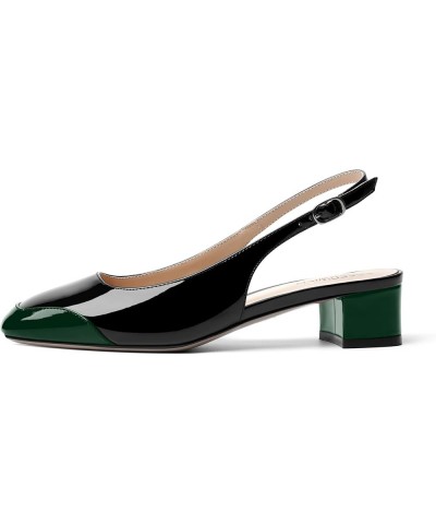 Womens Casual Patent Square Toe Fashion Buckle Slingback Party Chunky Low Heel Pumps Shoes 1.5 Inch Dark Green Black $37.90 P...