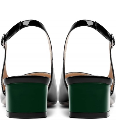 Womens Casual Patent Square Toe Fashion Buckle Slingback Party Chunky Low Heel Pumps Shoes 1.5 Inch Dark Green Black $37.90 P...