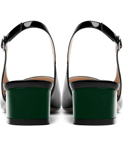 Womens Casual Patent Square Toe Fashion Buckle Slingback Party Chunky Low Heel Pumps Shoes 1.5 Inch Dark Green Black $37.90 P...