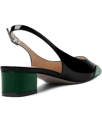 Womens Casual Patent Square Toe Fashion Buckle Slingback Party Chunky Low Heel Pumps Shoes 1.5 Inch Dark Green Black $37.90 P...