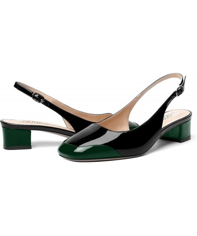 Womens Casual Patent Square Toe Fashion Buckle Slingback Party Chunky Low Heel Pumps Shoes 1.5 Inch Dark Green Black $37.90 P...