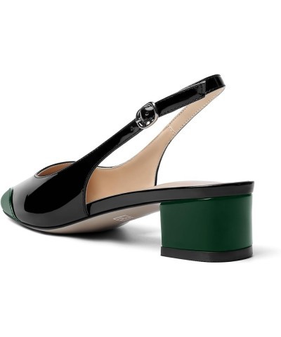 Womens Casual Patent Square Toe Fashion Buckle Slingback Party Chunky Low Heel Pumps Shoes 1.5 Inch Dark Green Black $37.90 P...