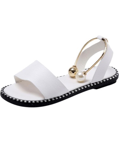 Womens Sandals Sandals For Casual Party Wedding Beach Dress Ankle Elastic Jeweled Bohemian Flats Black Sandals Women White $1...