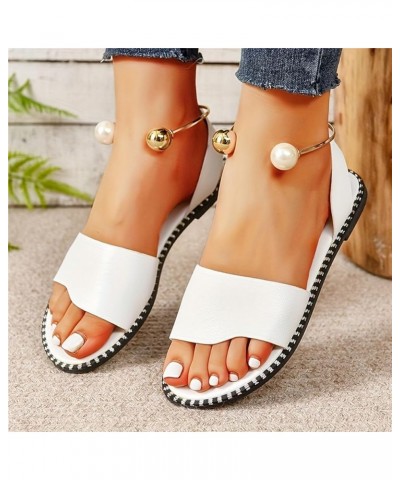 Womens Sandals Sandals For Casual Party Wedding Beach Dress Ankle Elastic Jeweled Bohemian Flats Black Sandals Women White $1...