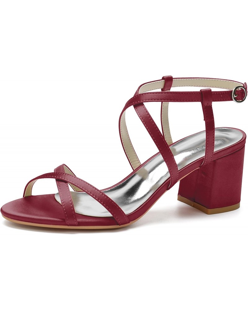 Women's Block Chunky Heel Dress Sandals Cross Ankle Strap Open Toe Satin Bridal Wedding Shoes,Burgundy,6 $38.33 Sandals