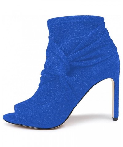 Women Sexy Peep Toe Cross Strap High Stiletto Heel Ankle Boots Party Event Short Bootie Nightclub Shoes with Side Zipper Blue...