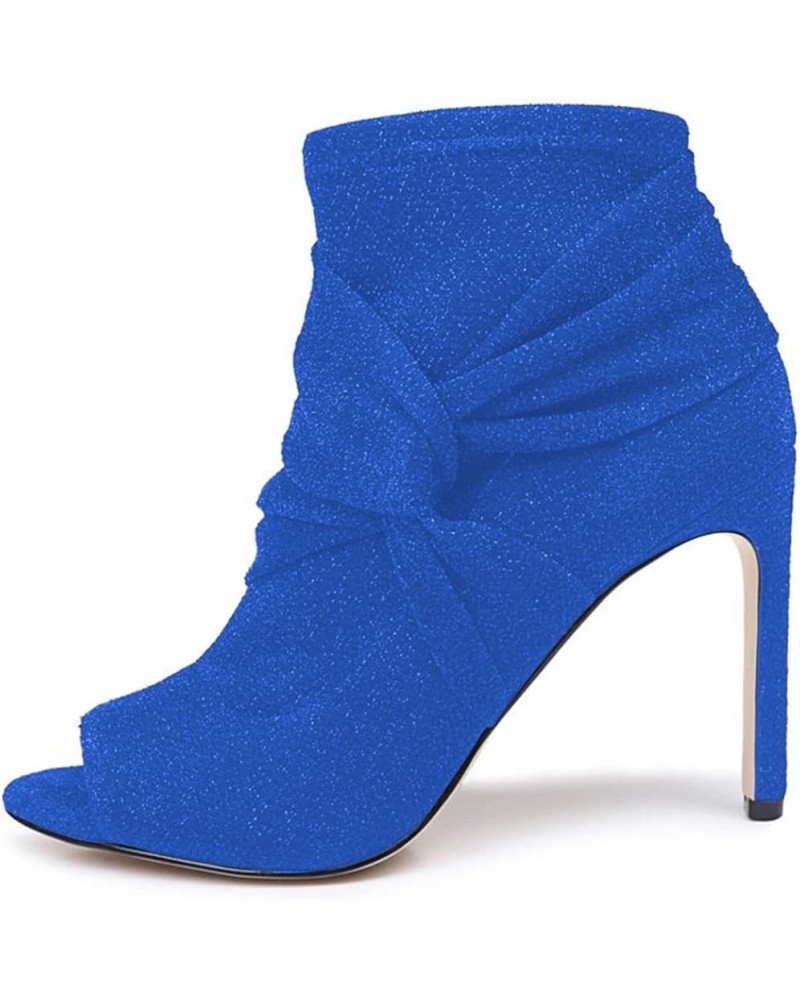 Women Sexy Peep Toe Cross Strap High Stiletto Heel Ankle Boots Party Event Short Bootie Nightclub Shoes with Side Zipper Blue...