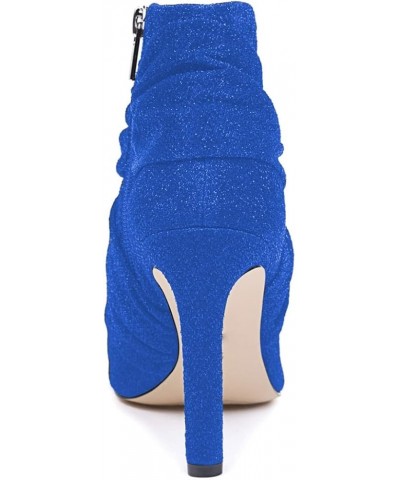 Women Sexy Peep Toe Cross Strap High Stiletto Heel Ankle Boots Party Event Short Bootie Nightclub Shoes with Side Zipper Blue...