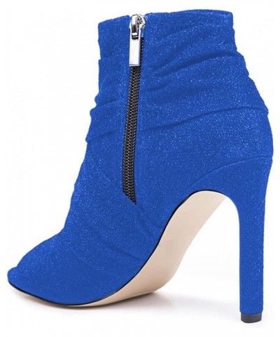 Women Sexy Peep Toe Cross Strap High Stiletto Heel Ankle Boots Party Event Short Bootie Nightclub Shoes with Side Zipper Blue...