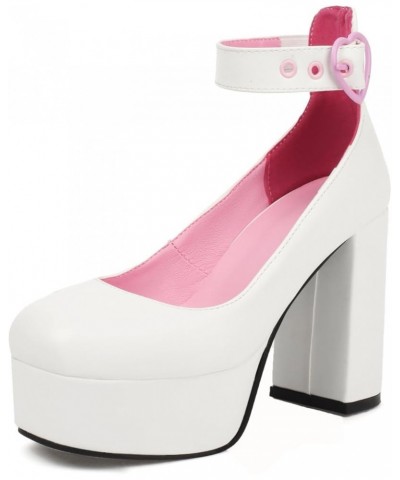 Women Ankle Strap Extreme High Block Heel Platform Sweet Mary Jane Pumps White $25.73 Pumps