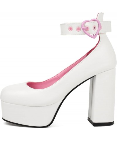 Women Ankle Strap Extreme High Block Heel Platform Sweet Mary Jane Pumps White $25.73 Pumps