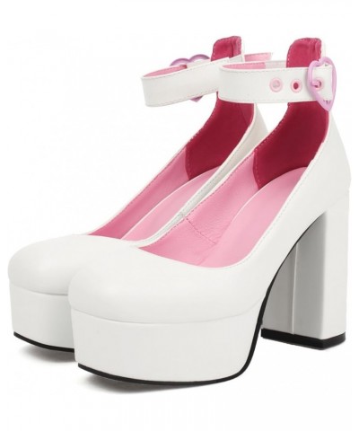 Women Ankle Strap Extreme High Block Heel Platform Sweet Mary Jane Pumps White $25.73 Pumps