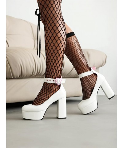 Women Ankle Strap Extreme High Block Heel Platform Sweet Mary Jane Pumps White $25.73 Pumps