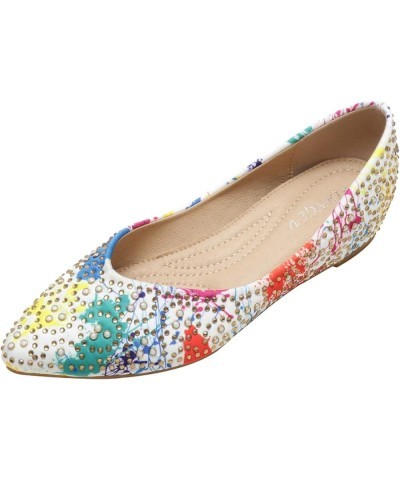 Breathable Ballet Flat Shoes for Women Dressy Rhinestone Pointed Toe Slip On Colorful Dress Pump Flats Brown $20.89 Flats