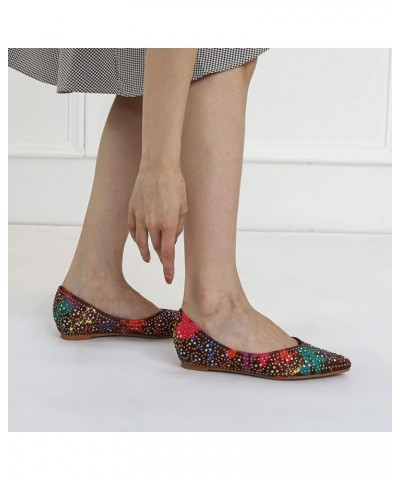 Breathable Ballet Flat Shoes for Women Dressy Rhinestone Pointed Toe Slip On Colorful Dress Pump Flats Brown $20.89 Flats