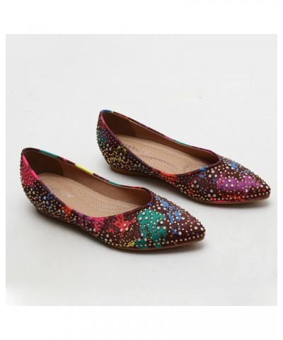 Breathable Ballet Flat Shoes for Women Dressy Rhinestone Pointed Toe Slip On Colorful Dress Pump Flats Brown $20.89 Flats