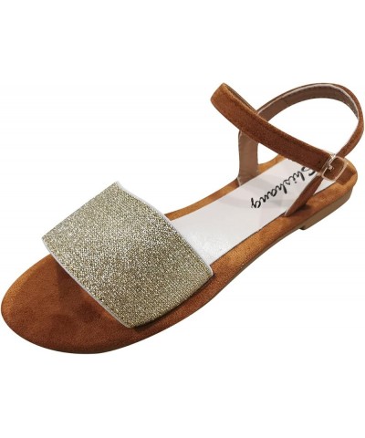 Size Large Sandals Women's Fashion Casual Buckle Color Flat Summer Women's Sandals with Arch Support for Women Beige 7.5 $6.8...