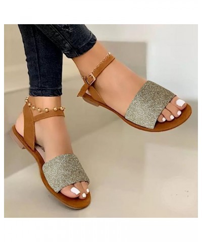 Size Large Sandals Women's Fashion Casual Buckle Color Flat Summer Women's Sandals with Arch Support for Women Beige 7.5 $6.8...