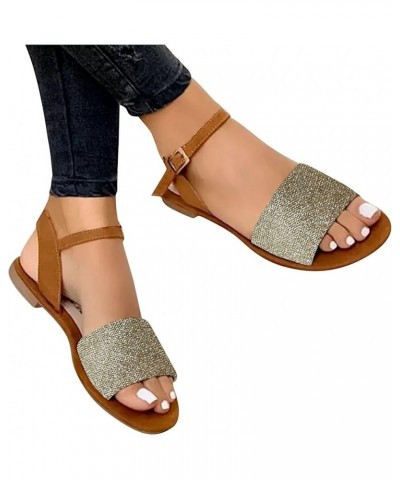 Size Large Sandals Women's Fashion Casual Buckle Color Flat Summer Women's Sandals with Arch Support for Women Beige 7.5 $6.8...