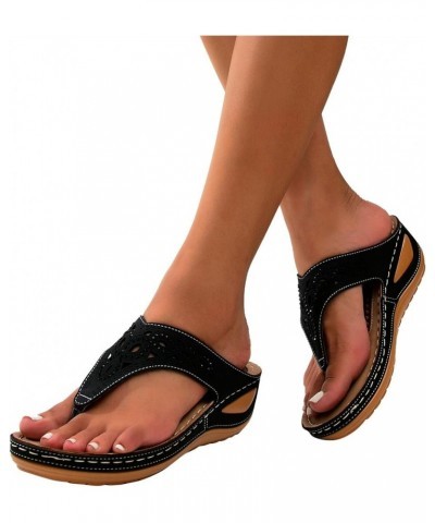 Orthopedic Sandals for Women, Platform Flip Flops Sandal Shoes Comfortable Summer Beach Travel Sandals 6.5 Black-1 $14.21 San...