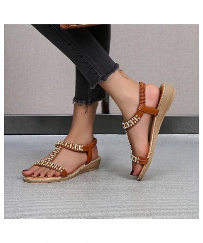 Platform Sandals for Women Wedges Strap Crystal Shoes Sandals Studded Elastic for Womens Roman Sandals Women's 8 Coffee $15.2...