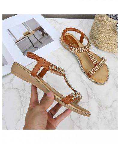 Platform Sandals for Women Wedges Strap Crystal Shoes Sandals Studded Elastic for Womens Roman Sandals Women's 8 Coffee $15.2...