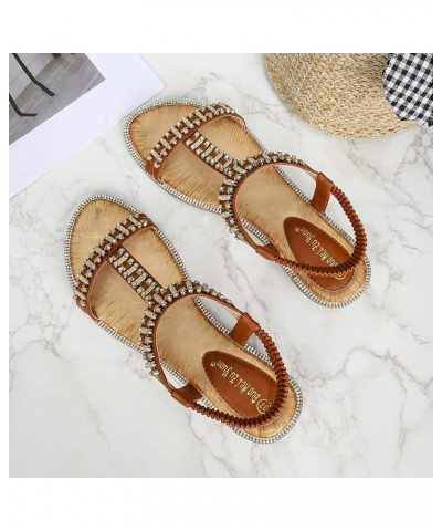 Platform Sandals for Women Wedges Strap Crystal Shoes Sandals Studded Elastic for Womens Roman Sandals Women's 8 Coffee $15.2...