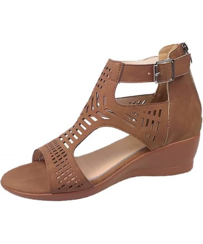 Women's Fashion Wedge Platform Buckle Strap Sandals Close Toe Sandals espadrille sandal platform Z 04-brown $28.31 Sandals