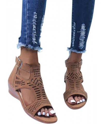 Women's Fashion Wedge Platform Buckle Strap Sandals Close Toe Sandals espadrille sandal platform Z 04-brown $28.31 Sandals