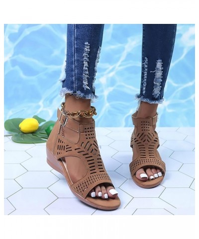 Women's Fashion Wedge Platform Buckle Strap Sandals Close Toe Sandals espadrille sandal platform Z 04-brown $28.31 Sandals