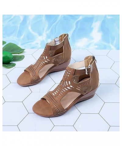 Women's Fashion Wedge Platform Buckle Strap Sandals Close Toe Sandals espadrille sandal platform Z 04-brown $28.31 Sandals