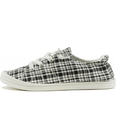 Flat Women Shoes Linen Canvas Slip On Sneakers Lace Up Style Loafers Zig-S Black/White Plaid $15.80 Loafers & Slip-Ons