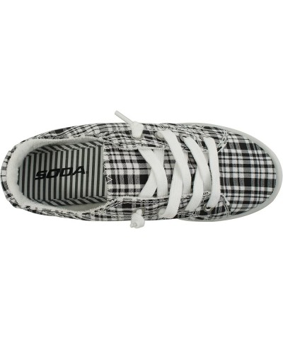 Flat Women Shoes Linen Canvas Slip On Sneakers Lace Up Style Loafers Zig-S Black/White Plaid $15.80 Loafers & Slip-Ons