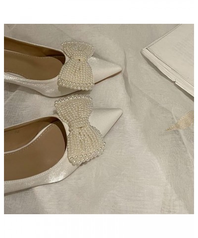 White Bow Pearl Pump Shoe for Women's Slip-On Stiletto-Heel Wedding Dress Ladies Cozy Spring Pumps-Shoes White $31.69 Pumps