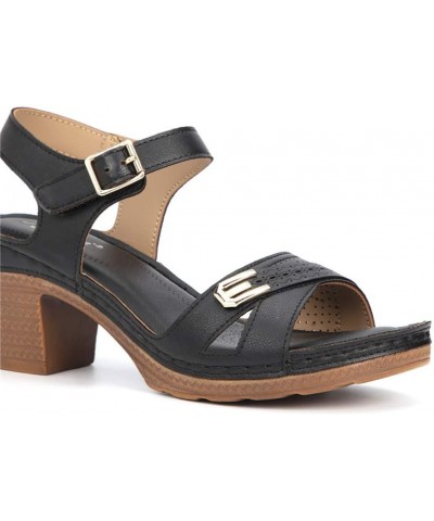 LONG-M Women Buckle Sandals Mid Heel Sandals Casual Toe Shoes High Heels Party Sandals 37 Black $26.49 Sandals