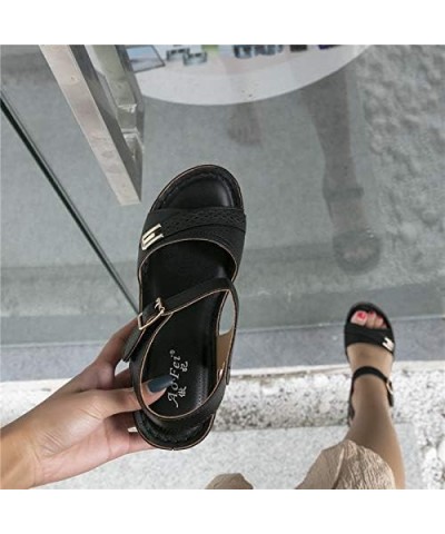 LONG-M Women Buckle Sandals Mid Heel Sandals Casual Toe Shoes High Heels Party Sandals 37 Black $26.49 Sandals