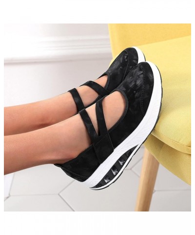 Womens Wedge Platform Sneakers Ankle Boots Casual Shoes Breathable Slip-on Wedges Heel Outdoor Leisure Sneakers Va5-black $17...