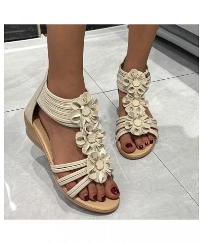 Sandals for Women Casual Summer, Womens Sandals Dressy Fashion New Flower Zipper Summer Lightweight Platform Sandals White $1...