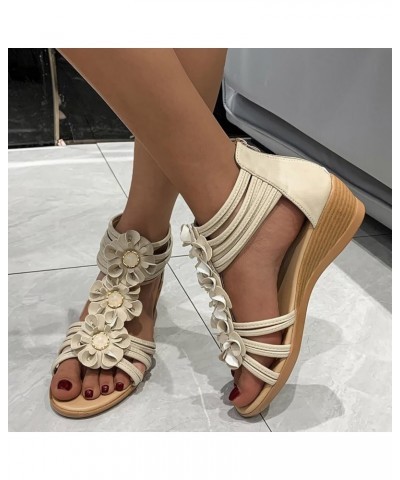 Sandals for Women Casual Summer, Womens Sandals Dressy Fashion New Flower Zipper Summer Lightweight Platform Sandals White $1...