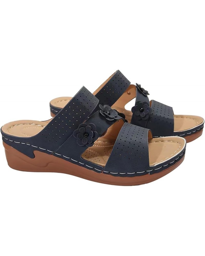 Womens Flowers Platform Slip on Wedge Sandals Crisscross Strap Open Toe Shoes Breathable Dressy Summer Slides Navy $10.60 San...