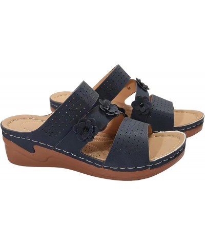 Womens Flowers Platform Slip on Wedge Sandals Crisscross Strap Open Toe Shoes Breathable Dressy Summer Slides Navy $10.60 San...