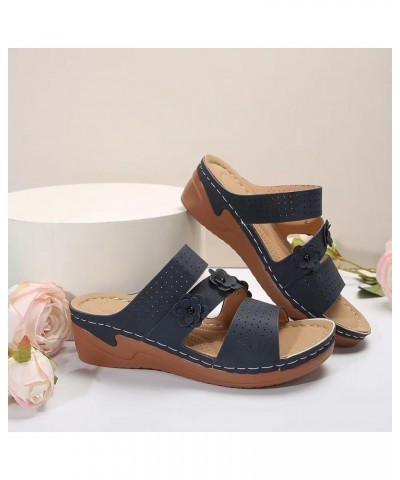 Womens Flowers Platform Slip on Wedge Sandals Crisscross Strap Open Toe Shoes Breathable Dressy Summer Slides Navy $10.60 San...