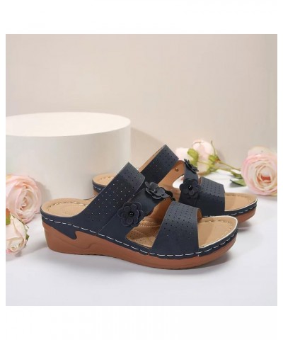 Womens Flowers Platform Slip on Wedge Sandals Crisscross Strap Open Toe Shoes Breathable Dressy Summer Slides Navy $10.60 San...