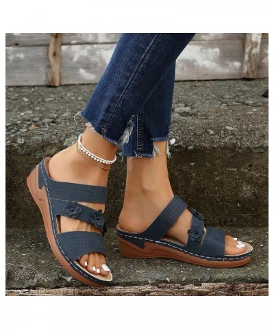 Womens Flowers Platform Slip on Wedge Sandals Crisscross Strap Open Toe Shoes Breathable Dressy Summer Slides Navy $10.60 San...