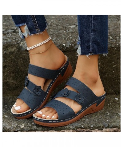 Womens Flowers Platform Slip on Wedge Sandals Crisscross Strap Open Toe Shoes Breathable Dressy Summer Slides Navy $10.60 San...