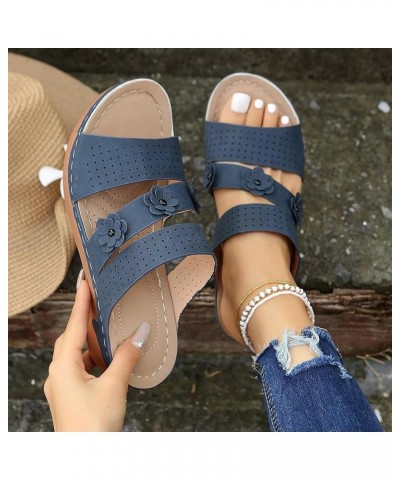 Womens Flowers Platform Slip on Wedge Sandals Crisscross Strap Open Toe Shoes Breathable Dressy Summer Slides Navy $10.60 San...