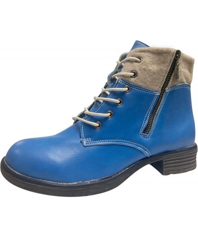 Zipper Ankle Boots For Women Lace-Up Boots Low Heel Bootieswinter Slip On Short Boots Round Toe Boots Blue $20.36 Boots